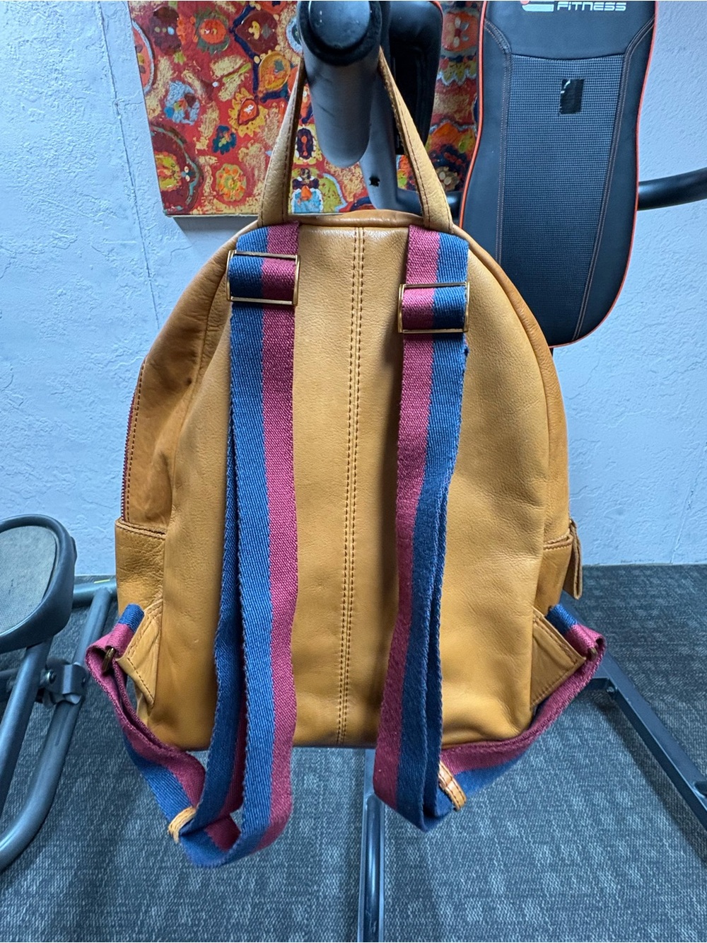 margot Tan Leather Backpack with Front Zip Pocket - Picture 3 of 4
